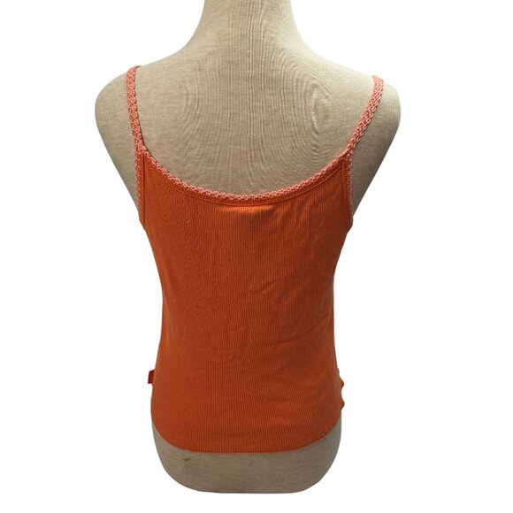 Express Womens Orange Ribbed Tank Top Lace Trimmed Sz L Stretch Lined Edge - Picture 5 of 7